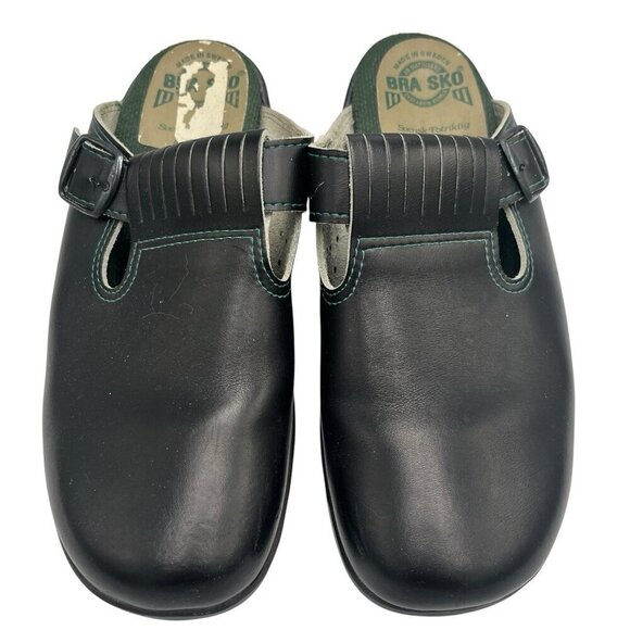 BRA SKO Black Leather Comfort Clogs Size 45 US 11 Nursing Medical Sweden - Picture 2 of 13